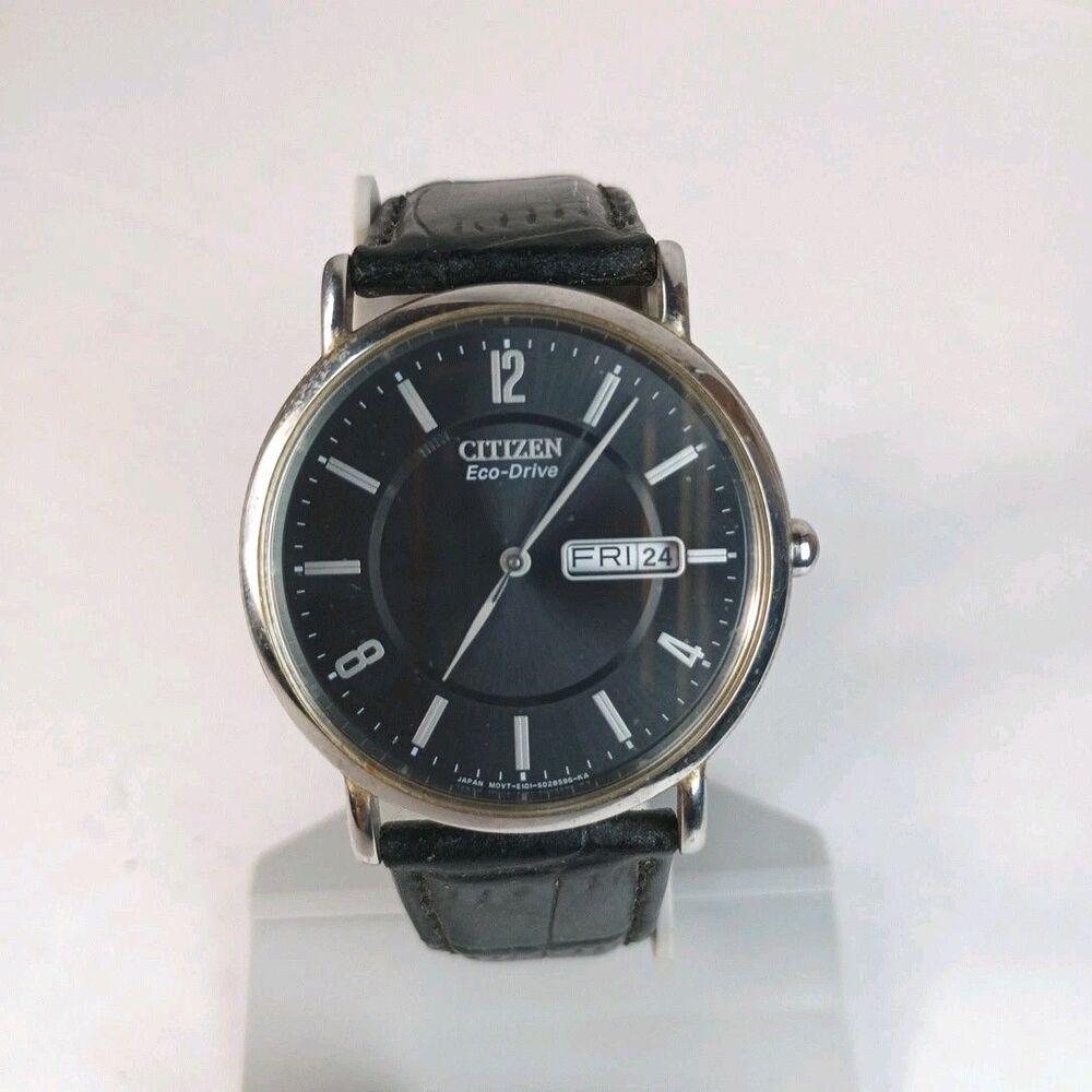 Citizen Eco-Drive Analog E101-S015570 Black Dial Original Leather Strap Watch
